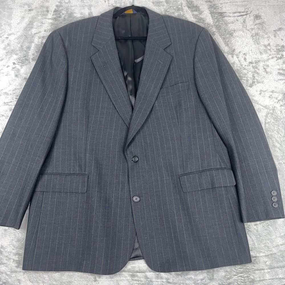 Brooks Brothers Brooksease Men's 46R Dark Gray  Wool Blend Lined Jacket Stripes‎